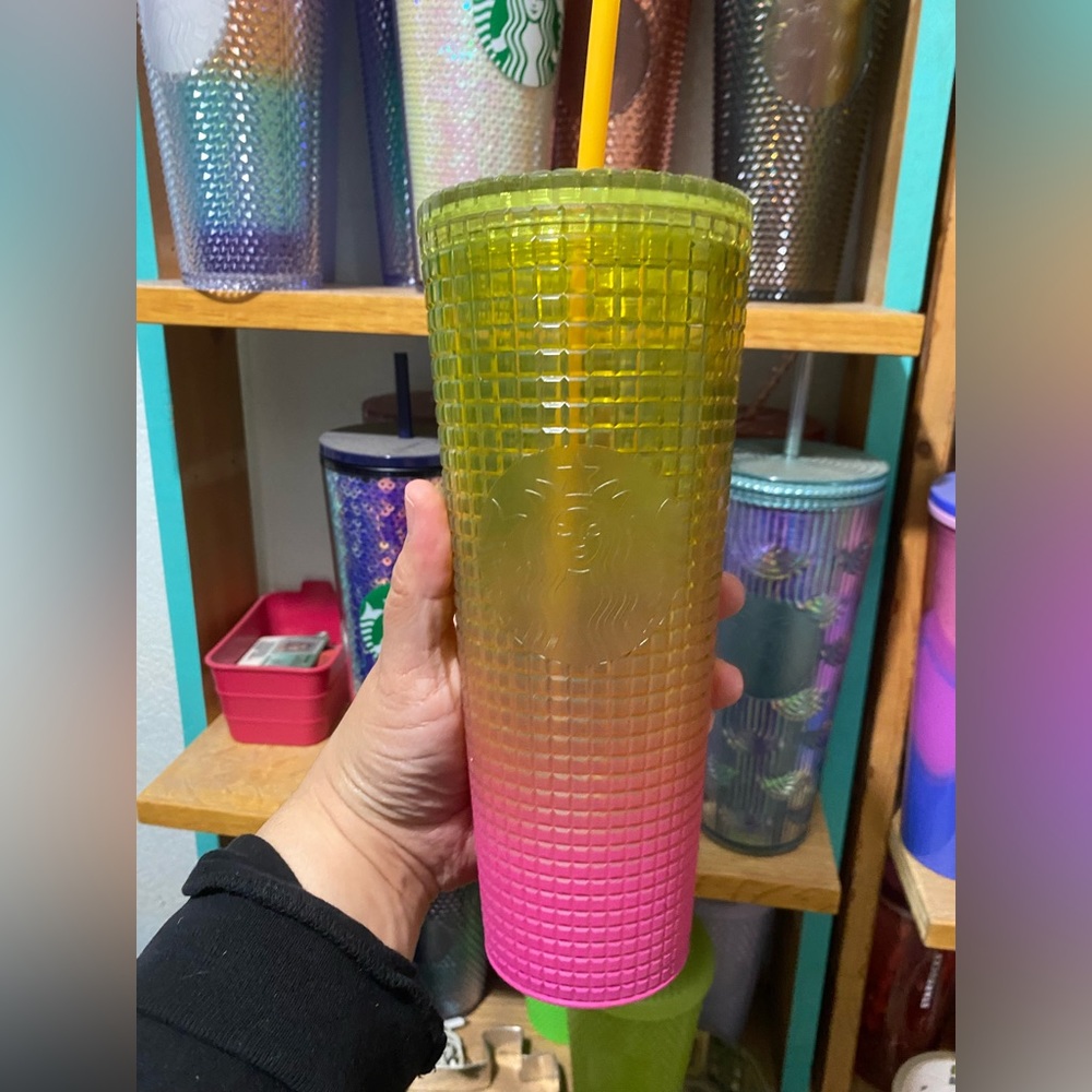 Yellow and pink Starbucks tumbler